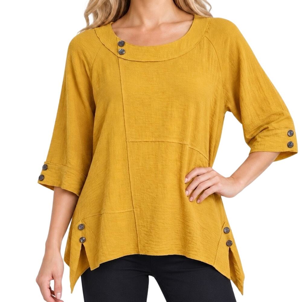 Habitat Sz Large Yellow Wearable Art to Wear Blouse Shirt Top Fall Thanksgiving